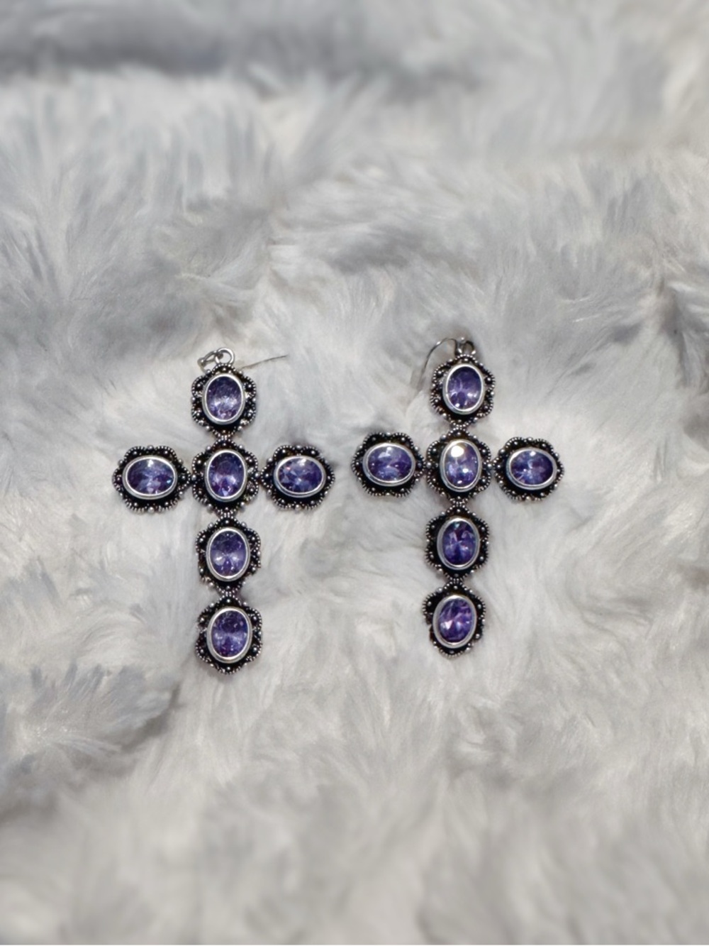 Vanessa Mooney Georgian Gothic Purple Cross Drop Earrings Large